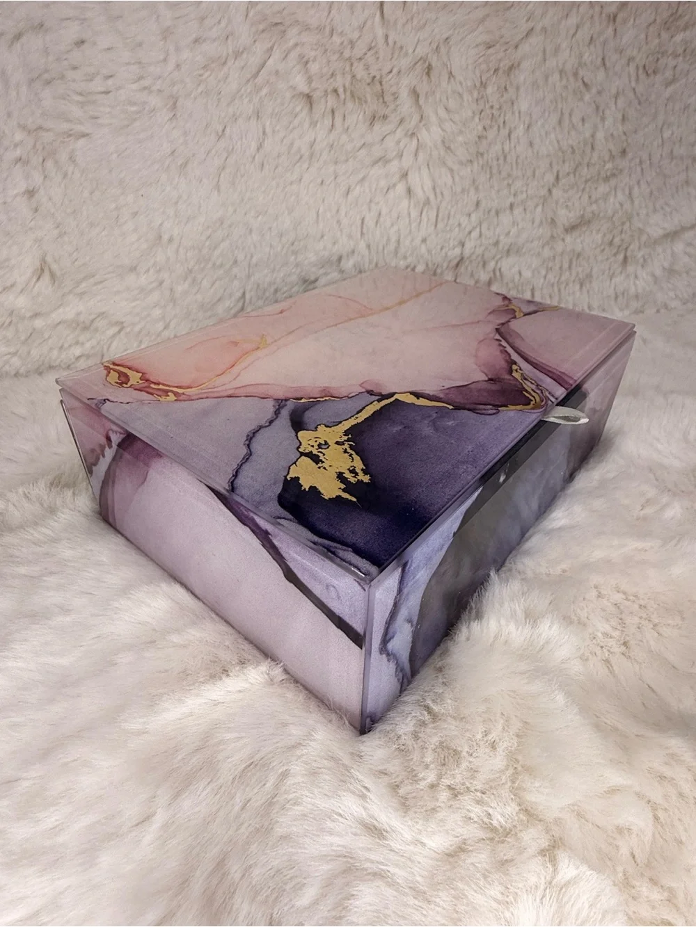 Rachel Zoe Decorative Glass Storage Box – Pink & Purple Elegant Marble Design